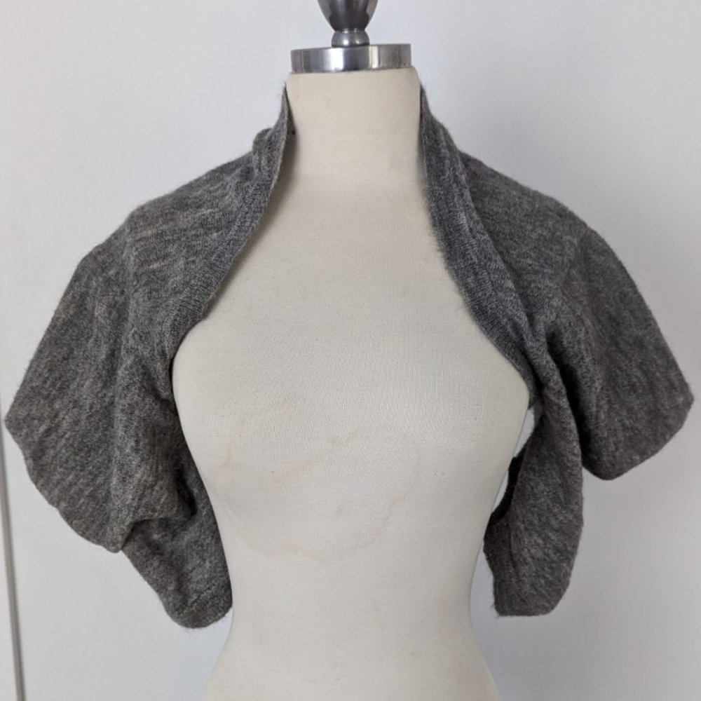 Gray shrug cropped sweater with sculptural sleeves
